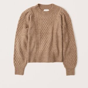 Abercrombie & Fitch Taupe Cable Knit Puff Sleeve Crewneck Sweater